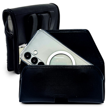 Galaxy S26 S25-S20 Belt Case Black Leather Pouch Executive Belt Clip, Horizontal