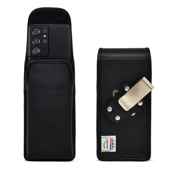 Galaxy S24 S23 S22 S21 S20 Ultra Vertical Holster Black Leather Pouch Rotating Belt Clip