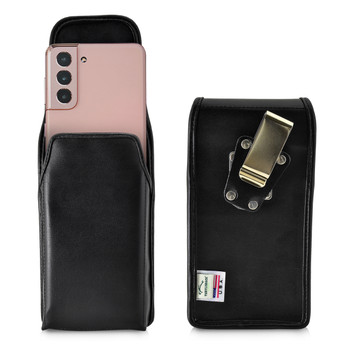 Galaxy S24 S23 S22 S21 S20 Vertical Holster Black Leather Pouch with Rotating Belt Clip