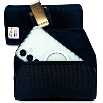 Galaxy S26 Plus, S25+ S24+ thru S20+ Plus Belt Holster Black Nylon Pouch Rotating Belt Clip Horizontal