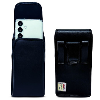 Galaxy S26 Plus, S25+ S24+ thru S20+ Plus Vertical Belt Case Black Leather Pouch Executive Belt Clip