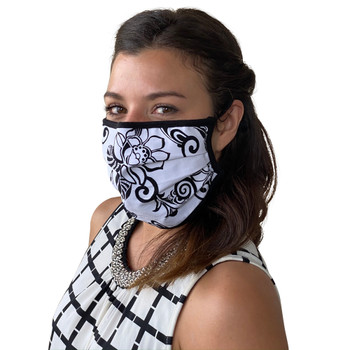 Face Mask in Black Floral Print Washable Reusable, Cotton Pocket, 2 Ply, Nose Seal, Adjustable Ear Loops (set of 2)