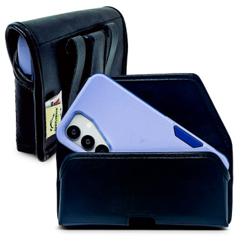 Galaxy S26, S25-S20 Fits w/Otterbox Commuter Belt Case Black Leather Pouch Executive Belt Clip Horizontal