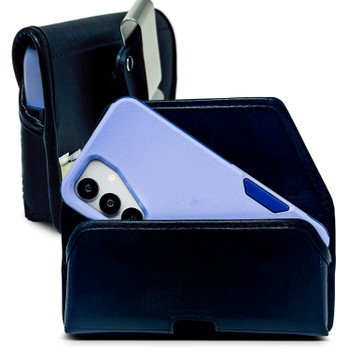 Galaxy S26, S25-S20 w/Otterbox Commuter Belt Holster Black Leather Pouch Rotating Belt Clip, Horizontal