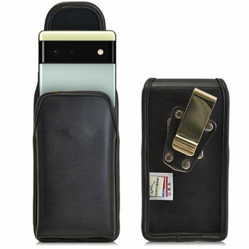 Samsung Galaxy Note 20 Ultra / Pixel 6 Pro Vertical Holster Black Leather Pouch with Heavy Duty Rotating Belt Clip