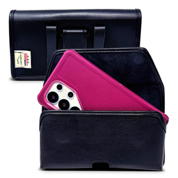 Samsung Galaxy Belt Clip for S26 Ultra, S25 Ultra to S20Ultra - Large - Fits with Defender or Bulky Cases, Black Leather - Leather Wrapped Clip with Belt Loops