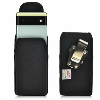 Google Pixel 6 Vertical Leather Holster, Black Belt Clip