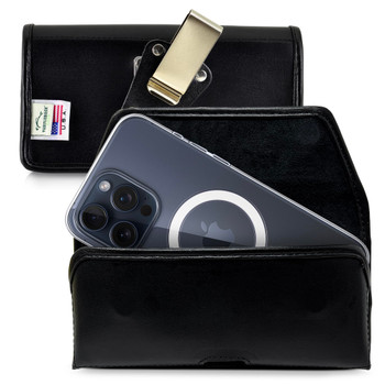 iPhone 16Pro, 15Pro, 14Pro, 13Pro Horizontal Belt Clip -Small-Belt Clip fits Apple Clear MagSafe Casee Black Leather HD Clip - Case Not Included