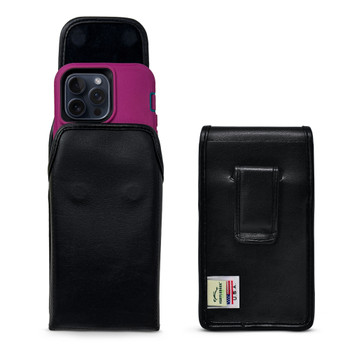 iPhone 15 ProMax Vertical Belt Clip fits OTTERBOX DEFENDER Series Black Leather Slim Clip - Case Not Included