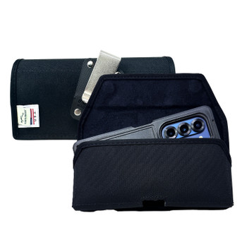 Galaxy Z Fold7 2025 with Bulky Defender Style Fit Case Horizontal Belt Case Black Nylon Pouch with Heavy Duty Rotating Belt Clip