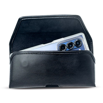 Galaxy Z Fold7 2025 with a Thin Clear Style Case Horizontal Belt Case Black Leather Pouch with Executive Belt Clip Galaxy Z Fold7 2025 with a Thin Clear Style Case Horizontal Belt Case Black Leather Pouch with Executive Belt Clip