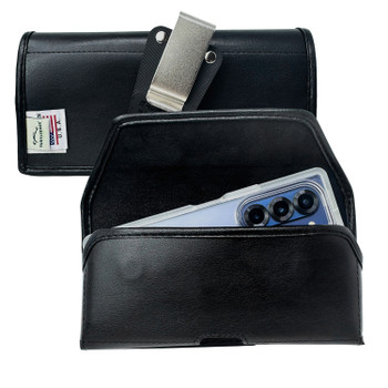 Galaxy Z Fold7 2025 with a Thin Clear Style Case Horizontal Belt Case Black Leather Pouch with Heavy Duty Rotating Belt Clip Galaxy Z Fold7 2025 with a Thin Clear Style Case Horizontal Belt Case Black Leather Pouch with Heavy Duty Rotating Belt Clip