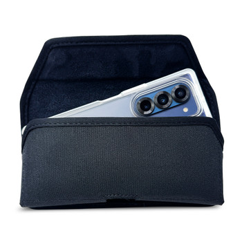 Galaxy Z Fold7 2025 with Thin Clear Style Case, Horizontal Belt Case Black Nylon Pouch with Heavy Duty Rotating Belt Clip Galaxy Z Fold7 2025 with Thin Clear Style Case, Horizontal Belt Case Black Nylon Pouch with Heavy Duty Rotating Belt Clip