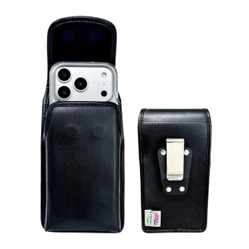 Turtleback Brown Belt Clip for iPhone 17 Pro 17 Air, 16 Pro, 15 Pro 14 Pro & 13 Pro -Small - Fits w/ Slim Thin Style Cases, Premium Brown Leather, Vertical Belt Holder, Magnetic Closure HD Rotating Belt Clip