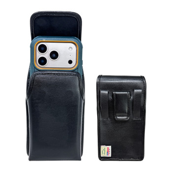 Turtleback Brown Belt Holder for iPhone 17 Pro 17 Air, 16 Pro, 15 Pro 14 Pro & 13 Pro  - Large - Fits with Bulky Hybrid Style Cases, Premium Brown Leather Vertical Belt Loop Holster, Magnetic Closure Leather Wrapped Clip