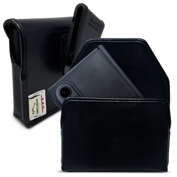 Samsung Z Fold8 -Small- Fits with Slim Style Cases - Premium Black Leather, Horizontal Belt Holder, Magnetic Closure, HD Rotating Clip
