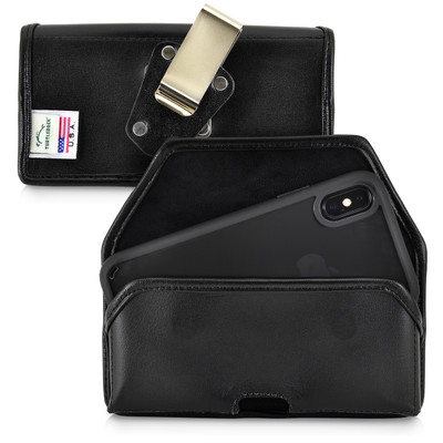 iPhone 11 Pro (2019), XS (2018) & X (2017) Belt Case Horizontal Holster Black Leather Pouch Heavy Duty Rotating Clip