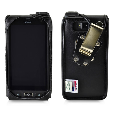Sonim XP8 Fitted Phone Case Black Leather Metal Clip Turtleback