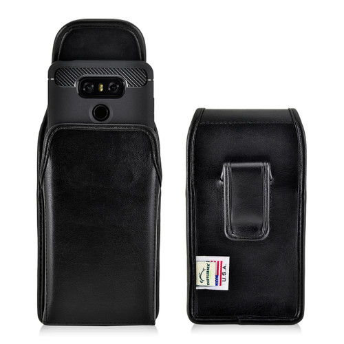 LG G6 Leather Vertical Holster Case Black Belt Clip