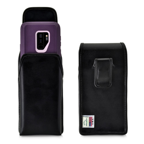 Galaxy S9 Plus Vertical Holster for Otterbox DEFENDER Case Flush Leather Covered Belt Clip Pouch