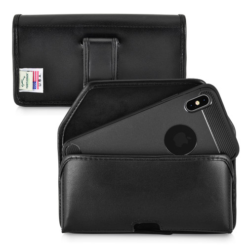iPhone 11 Pro Max (2019) & XS MAX (2018) Belt Holster Case Black Leather Pouch Executive Belt Clip Horizontal