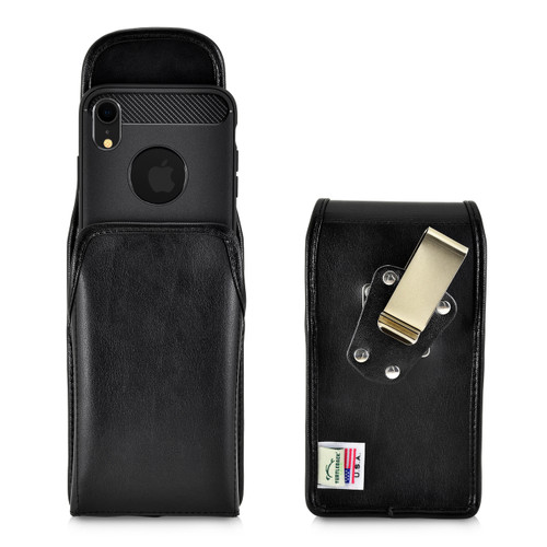 iPhone 11 (2019) & iPhone XR (2018) Belt Case Vertical Holster Black Leather Pouch Heavy Duty Rotating Belt Clip