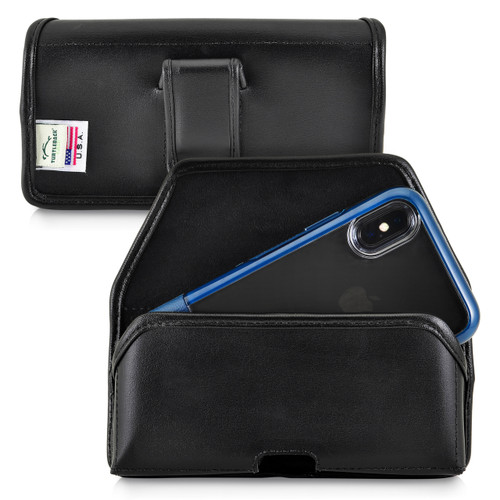 Turtleback Holster Designed for iPhone 11 Pro, XS & X Fits with OTTERBOX STATEMENT, Black Leather Belt Case Pouch with Executive Belt Clip, Horizontal Made in USA