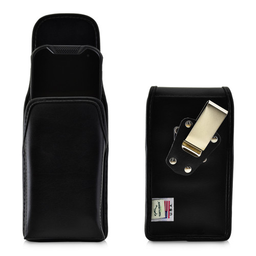 Kyocera DuraForce PRO 2 (6910 6900) Vertical Holster Belt Case Black Leather Pouch with Heavy Duty Rotating Belt Clip