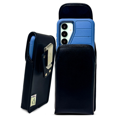 Galaxy S26 Plus, S25+ S24+ Plus Fits with OTTERBOX DEFENDER Vertical Holster Black Leather Pouch Rotating Belt Clip