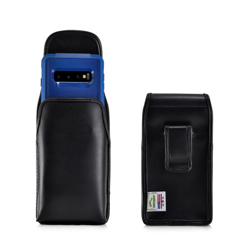 Galaxy S24-S20 S10 Fits with OTTERBOX COMMUTER Vertical Belt Case Black Leather Pouch Executive Belt Clip