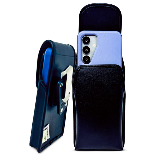 Galaxy S26, S25-S20 S10 Fits with OTTERBOX COMMUTER Vertical Holster Black Leather Pouch Rotating Belt Clip