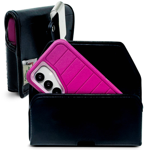 Galaxy S26, S25-S20 S10 Fits with OTTERBOX DEFENDER Black Leather Holster Pouch Rotating Belt Clip Horizontal