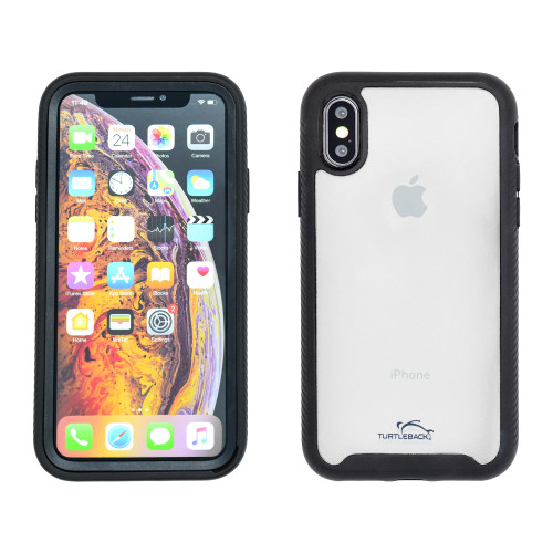 Tough Defense Drop Tested Case for Apple iPhone X + XS 5.8 Inch, Military Grade, Anti-Scratch Ultra Clear Back, Black Sides