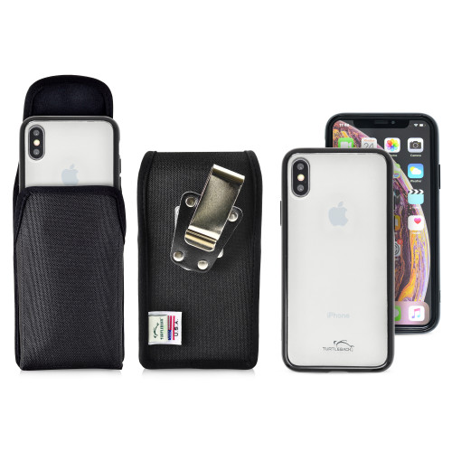 Hybrid Case Combo for iPhone X & XS, Clear/Black Case + Vertical Nylon Pouch, Metal Clip