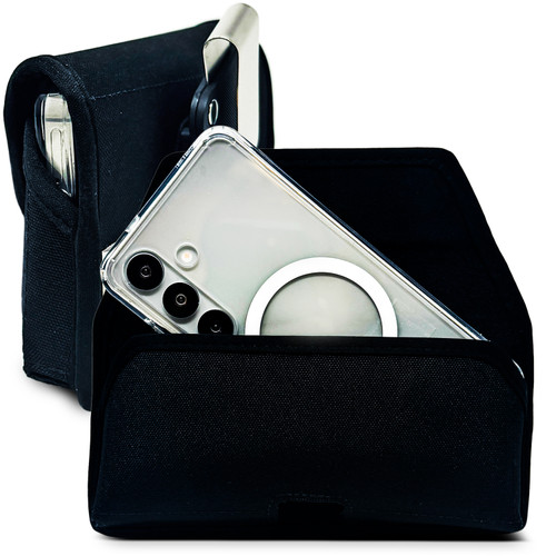 Samsung Galaxy Nylon Holster for S26, S25, S24 to S20 - Small - Black Heavy Duty Belt Clip Fits Phones With Slim Cases, Magnetic Closure