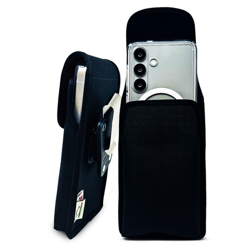 Galaxy S26 S25-S20 Vertical Holster Black Nylon Pouch with Rotating Belt Clip