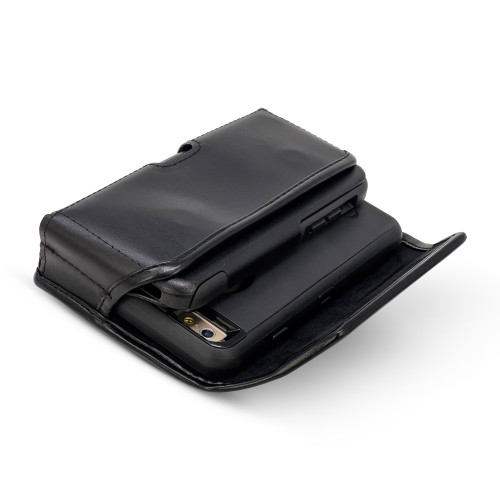 USA Made Dual Phone Holster Carries 2 MEDIUM Phones - Black Leather  Vertical Pouch with Heavy Duty