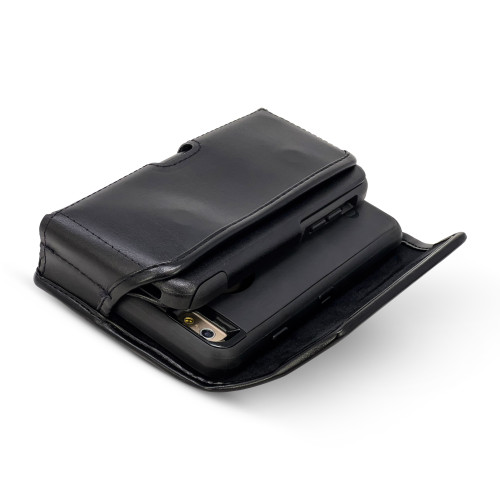 Black Leather Double Clip Pouch Hip Klip Bag for Larger Cell Phones  #PKK30970K