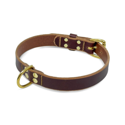 Henney's Genuine Leather Dog Collar, Solid Brass Hardware, Brown - USA Made  - Turtleback