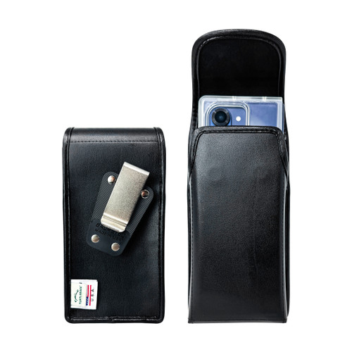 Galaxy Z Fold7 2025 with Thin Clear Style Fit Case Vertical Belt Case Black Leather Pouch with Heavy Duty Rotating Belt Clip