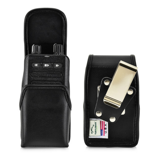 Motorola Minitor 7 Voice Pager Belt Clip Radio Phone Black Leather Pouch Holster Case Rotating Belt Clip, Magnetic Flap