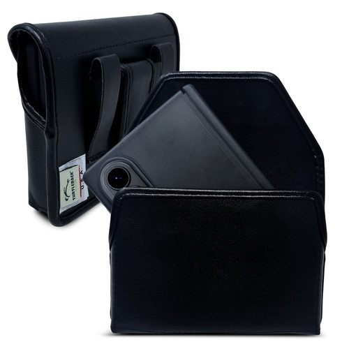 Samsung Z Fold8 -Small- Fits w/ Slim Style Case, Premium Black Leather Horizontal Belt Loop Holster, Magnetic Closure, Leather Wrapped Clip
