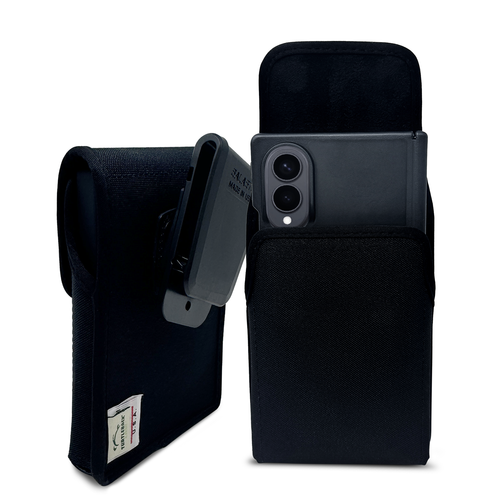 Samsung Z Fold8 -Small- Fits with Slim Style Cases, Premium Black Nylon, Vertical Belt Holder, Magnetic Closure, HD Rotating Belt Clip