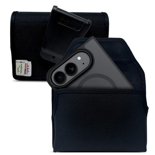 Turtleback iPhone Ultra Foldable - Small - Fits Slim Style Cases, Premium Black Nylon Horizontal Phone Holder, Magnetic Closure, HD Rotating Belt Holster