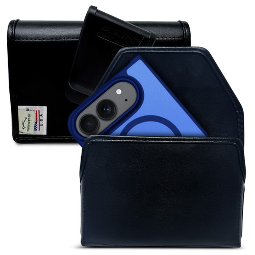 Turtleback iPhone Ultra Foldable - Large - Fits Defender Bulky Style Cases, Premium Black Leather Horizontal Phone Holder Magnetic Closure HD Rotating Belt Clip