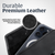 iPhone 17Pro and 17Air -Small- Fits w/ Slim MagSafe Style Cases, Premium Black Leather Horiz. Belt Holster, Magnetic Closure, Leather Wrapped Belt Clip