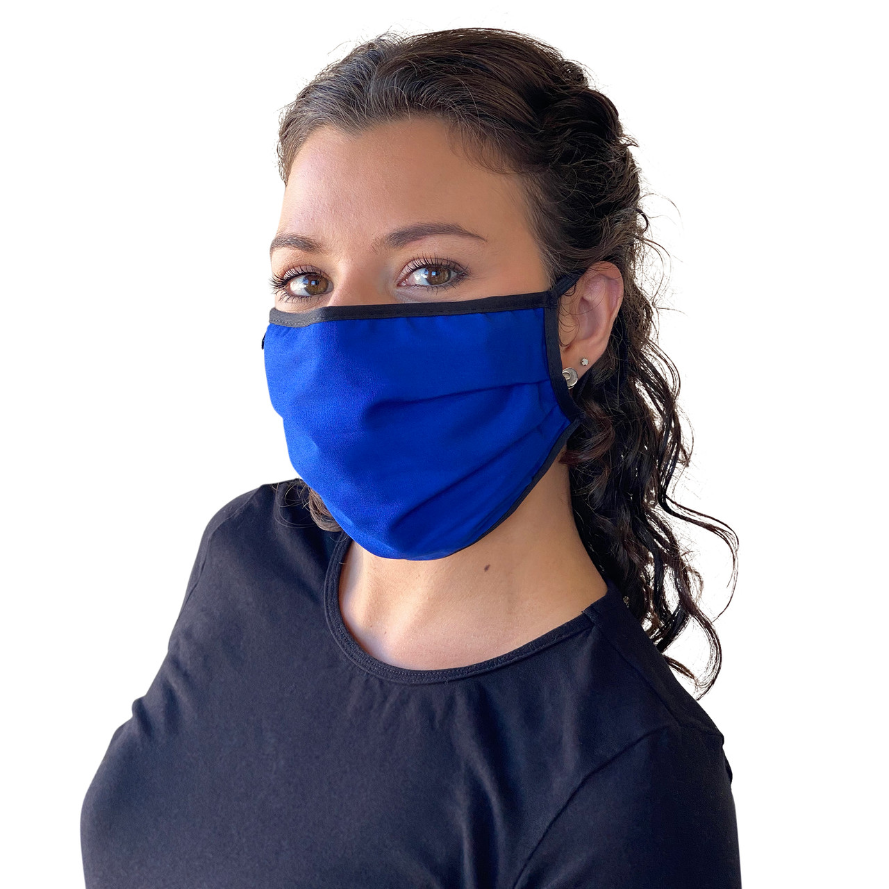 Washable Face Mask Reusable Blue Cotton Cloth Adjustable Fit, 2-Ply - Made  in USAde