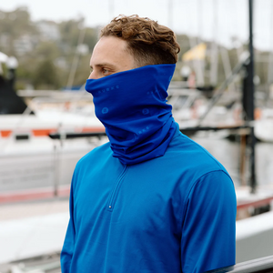 Burke neck gaiter worn for sailing protection