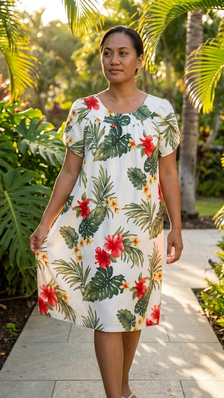 RJC Women's Frangipani Rose Mallow Muumuu Dress - Hawaiian Muumuu