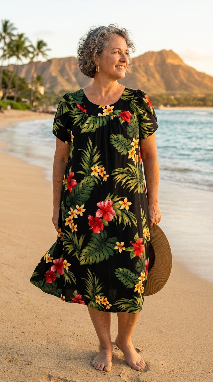 ノ*フ様 MABO  HAWAII MAMImodel 285cm ロ RJC Women's Frangipani Rose Mallow Muumuu Dress - Hawaiian Muumuu